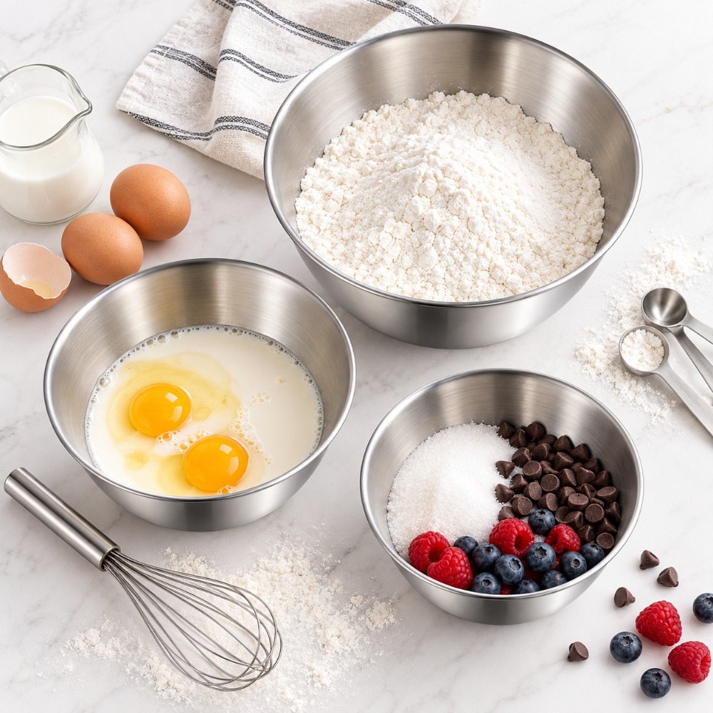 Baking Kitchen Set - Set van 3 roestvrijstalen mengkommen, extra
