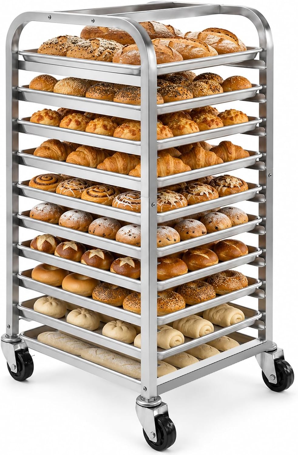 Kitchen Baking Cart - 10-laags roestvrijstalen bakplatenrek met wielen, mobiele